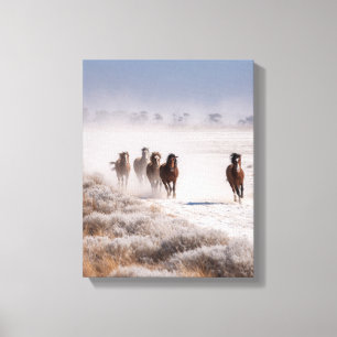 Toile Chevaux Sauvages Plaine Enneigée Art d'Hiver