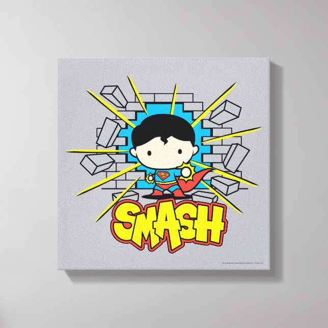 Toile Chibi Superman Frappant À Travers Un Mur De Brique (Recto)