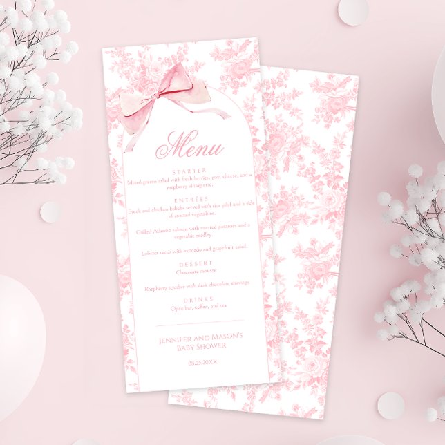 Toile Chic Floral Boho Arch Bow Baby Girl Dusche Menükarte (Von Creator hochgeladen)