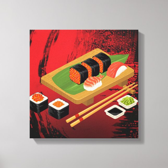 Toile Chic Moderne élégant Sushi noir & rouge (Recto)