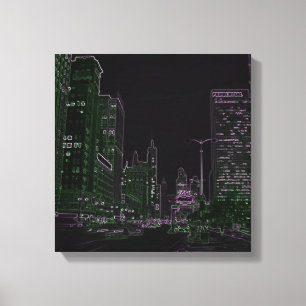 Toile Chicago 1967 Michigan Avenue Neon Night Glow Photo