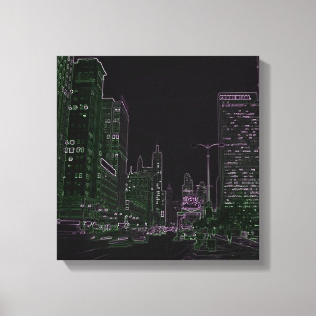 Toile Chicago 1967 Michigan Avenue Neon Night Glow Photo (Recto)