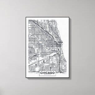 Toile Chicago, Illinois   Carte de la ville noire et bla