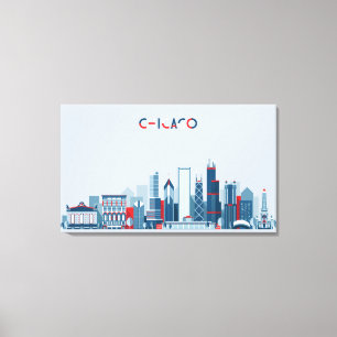 Toile Chicago, Illinois   Skyline rouge, blanc et bleu