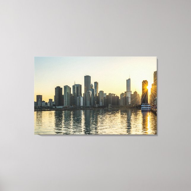 Toile - Chicago Skyline en Illinois au coucher du  (Recto)