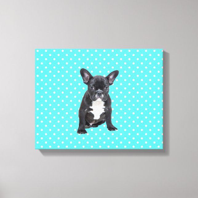Toile Chien à taureaux français mignon avec Pois bleu (Recto)