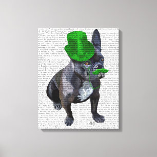 Toile Chien à tête verte avec chapeau et moustache