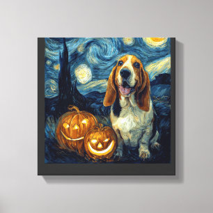 Toile Chien Basset Hound Mignon Citrouille Halloween Jac
