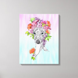 Toile Chien blanc laiton italien tirant des fleurs art