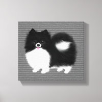 Chien caricature de Poméranie noir et blanc