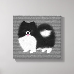 Toile Chien caricature de Poméranie noir et blanc