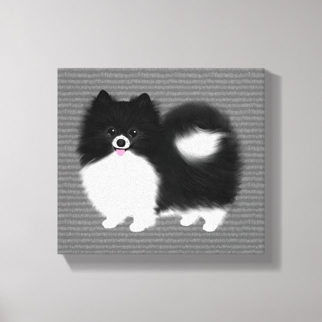 Toile Chien caricature de Poméranie noir et blanc (Recto)