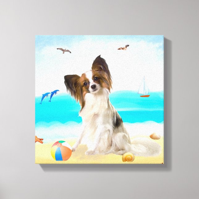 Toile Chien de Papillon sur la plage (Recto)