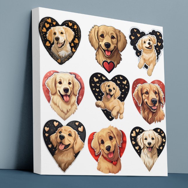 Toile Chien de Valentine Golden Retriever (Valentine Golden Retriever Dog Canvas Print)