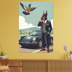 Toile Chien Doberman Pinscher anthropomorphe drôle