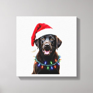 Toile Chien en pyjama avec lumières de sapin de Noël Lab