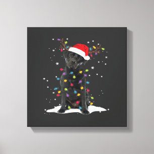 Toile Chien Labrador noir Xmas Noël Lumière de l'arbre d