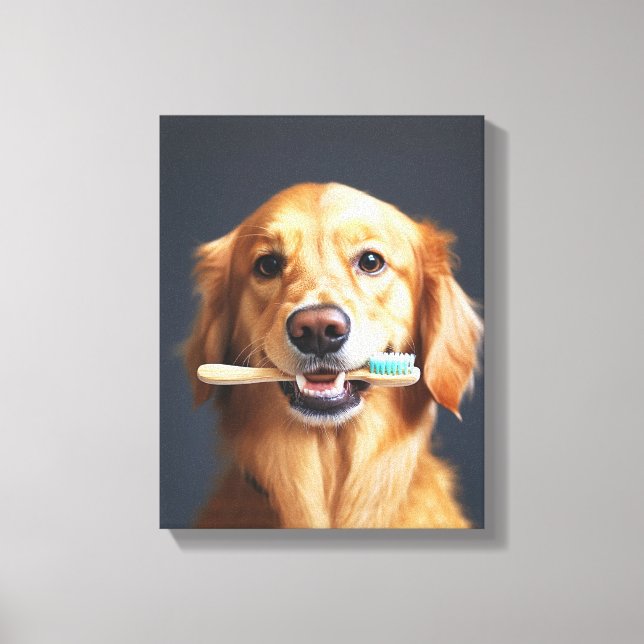 Toile Chien mignon avec brosse à dents Parfait pour sall (Recto)
