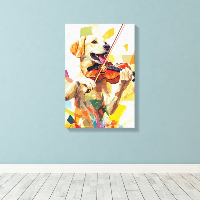 Toile Chien mignon jouant d'un violon (Insitu (Plancher de Bois))