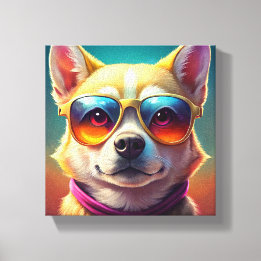 Toile Chien mignon portant des lunettes de soleil