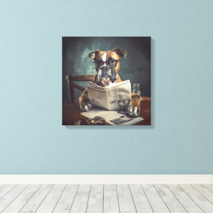 Toile Chien mignon portant des lunettes Lecture Journal