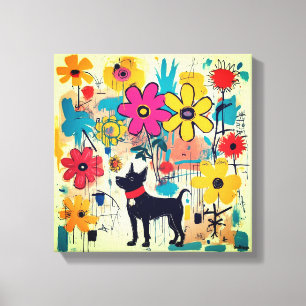 Toile Chien Noir Art Doodle