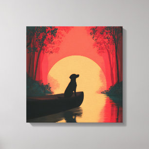 Toile Chien noir minimaliste du coucher du soleil