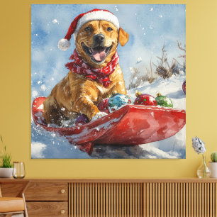 Toile Chien Rhodesian Ridgeback en traîneau de Noël