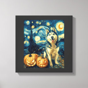 Toile Chien Sibérien Husky Mignon Halloween Jack O Lante