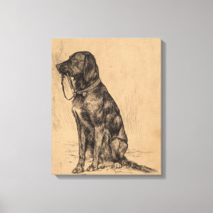 Toile Chien solitaire tenant sa propre laisse, encre de 