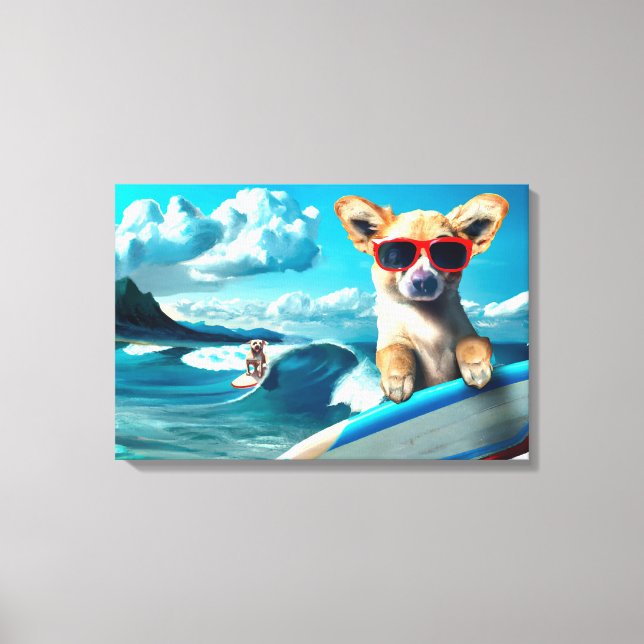 Toile Chien sur le Surboard portant des lunettes de sole (Recto)