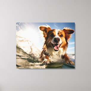 Toile Chien sur planche de surf