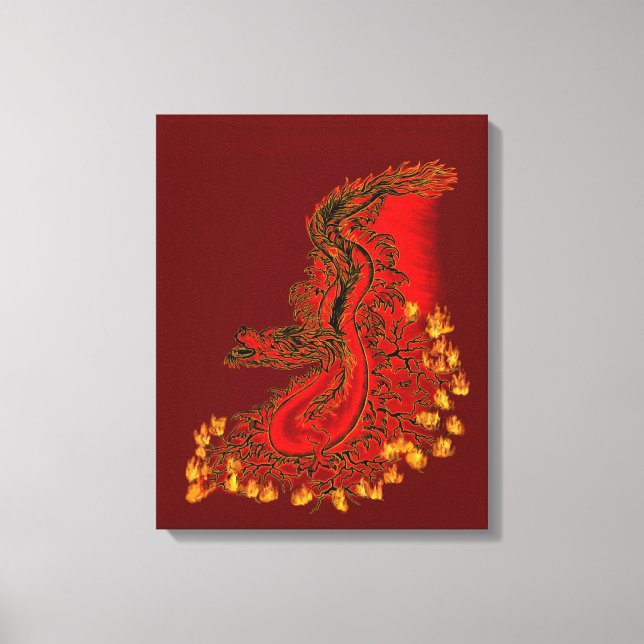 Toile Chine Dragon rouge et or design (Recto)