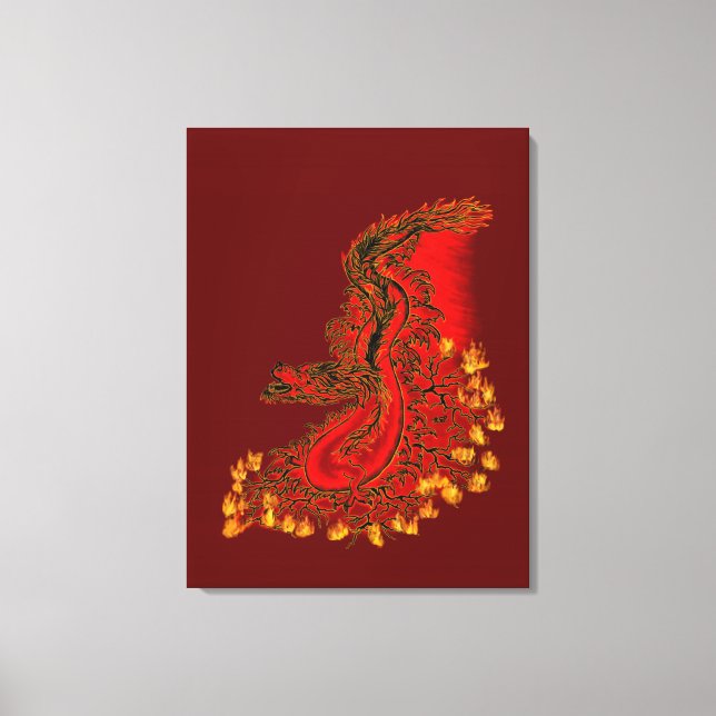 Toile Chine Dragon rouge et or design (Recto)
