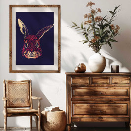 Toile Chinese Zodiac Rabbit Wall Art Print Rustic Decor