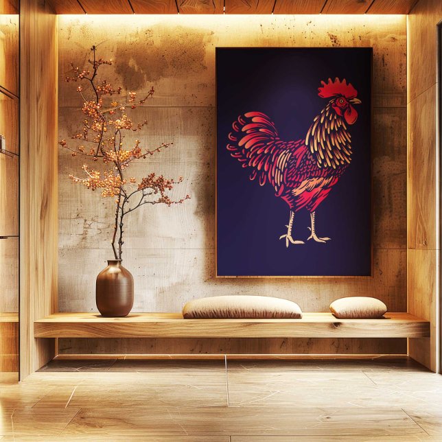 Toile Chinese Zodiac Rooster Wall Art Print | Japandi  (Chinese Zodiac Rooster Wall Art Print | Rustic Home Decor by TinkPrints)