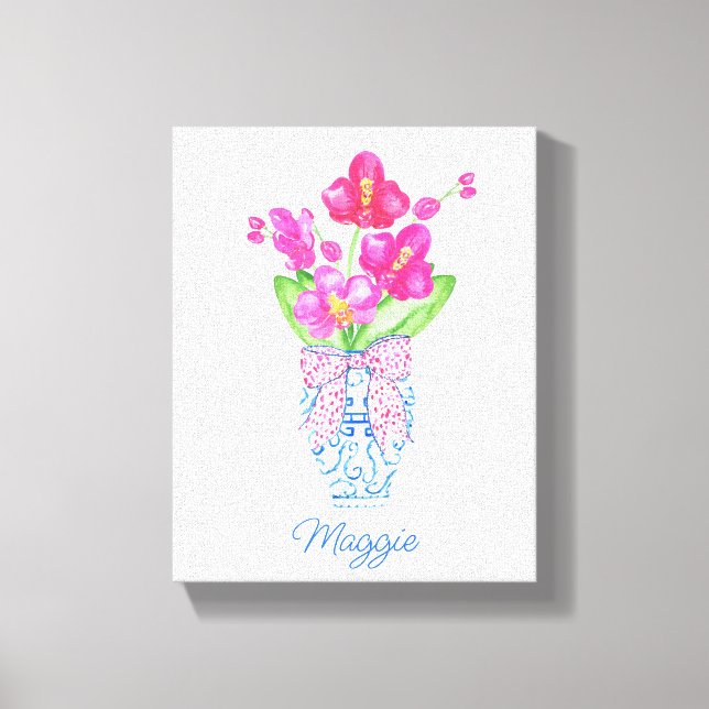 Toile Chinoiserie Aquarelle Ginger Jar Orchidées (Recto)