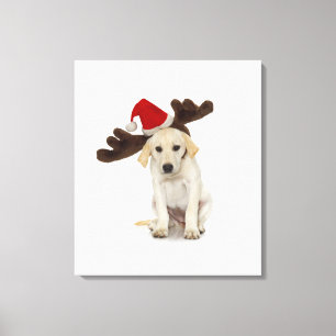 Toile Chiot avec chapeau de Père Noël et oreilles de ren