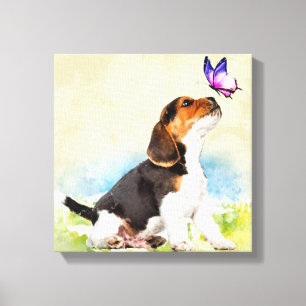 Toile Chiot de beagle avec le papillon