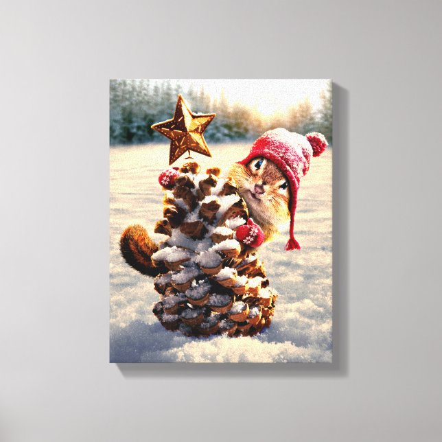 Toile Chipmunk Avec Pine Cone Tree (Recto)