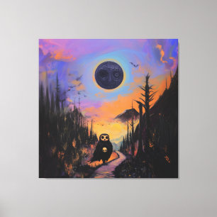 Toile Chouette Crâne noir Lune Magique Mystique Cuisine