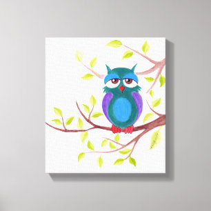 Toile Chouette endormie mignonne sur un arbre Peinture d