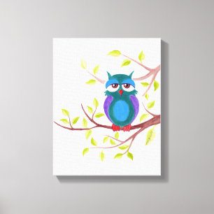Toile Chouette mignonne endormie sur un arbre Peinture d
