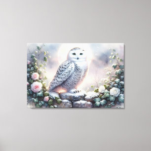 Toile Chouette neigeuse dans le jardin d'hiver Lune