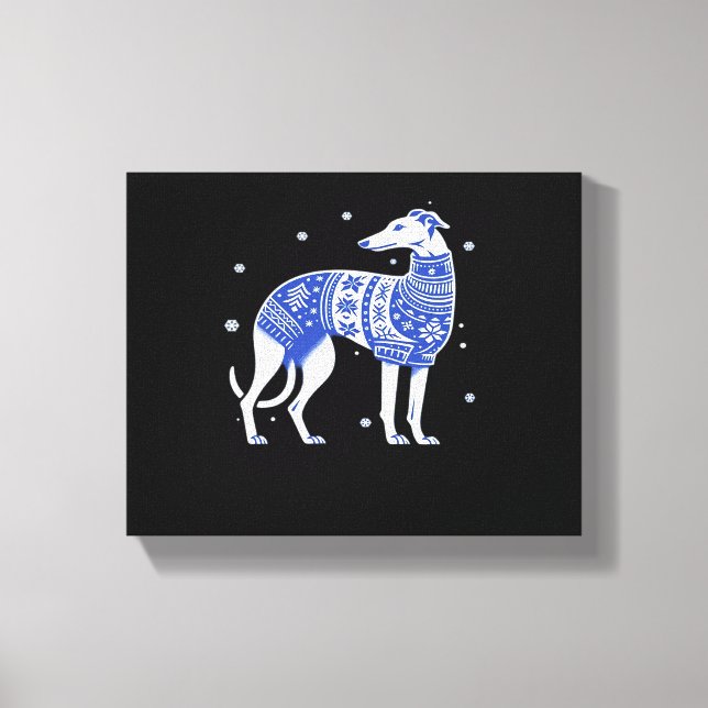 Toile Christmas Greyhound Dog Wearing an Ugly Sweater Bl (Recto)