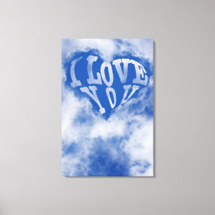 Toile Ciel bleu cœur entouré de nuage. Je t'aime