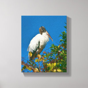 Toile Cigogne en bois dans un arbre