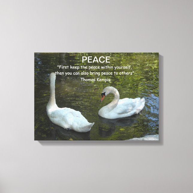 Toile Citation de cygnes blancs sur l'eau avec paix (Recto)