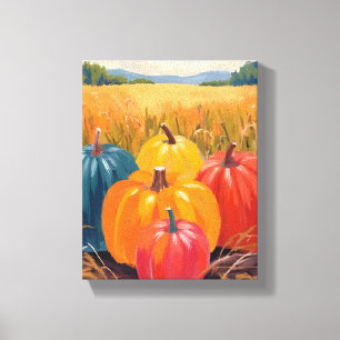 Toile Citrouilles d'automne   Art aquarelle de paysage a