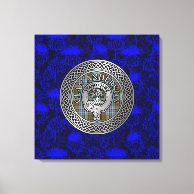 Toile Clan Anderson Crest & Tartan Knot sur le chardon (Recto)